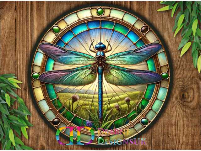 Dragonfly Sign, Wall Stained Glass Dragonfly, Faux Glass Sign, Metal Garden Decoration, Dragonfly Gift - image 1