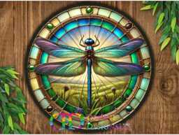 Dragonfly Sign, Wall Stained Glass Dragonfly, Faux Glass Sign, Metal Garden Decoration, Dragonfly Gift - thumbnail 1