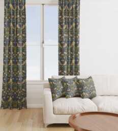 Custom Made William Morris Strawberry Thief Navy Blackout Lining Curtains 3 - thumbnail 1