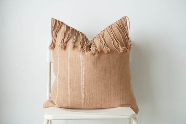 Handmade Karen Tribe Pillow Cover Tan Boho Farmhouse Decor - 20x20 - image 1