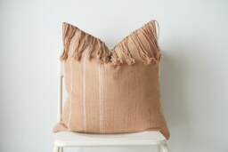 Handmade Karen Tribe Pillow Cover Tan Boho Farmhouse Decor - 20x20 - thumbnail 1