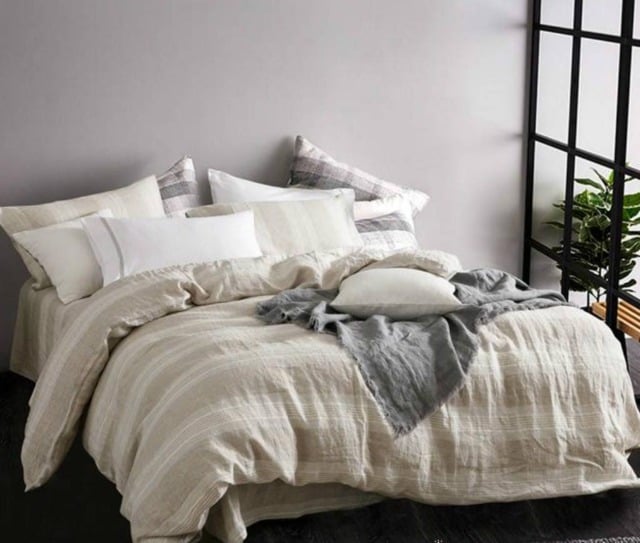 Linen Striped Duvet Cover, Weaved in Undyed Natural Linen & Unbleached Soft White Linen, Minimal Modern - image 1