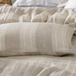 Linen Striped Duvet Cover, Weaved in Undyed Natural Linen & Unbleached Soft White Linen, Minimal Modern - thumbnail 3