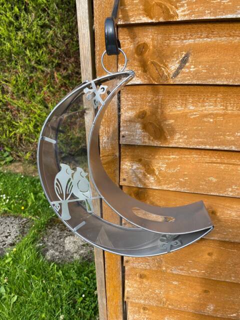 Crescent Moon Bird Feeder Wildlife Wild Hanging Silver Garden Decor Decoration Gift - image 1