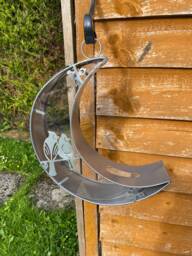 Crescent Moon Bird Feeder Wildlife Wild Hanging Silver Garden Decor Decoration Gift - thumbnail 1