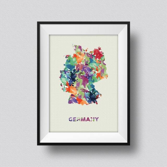 Germany Watercolor Map Art Print Ink Splash Poster Canvas