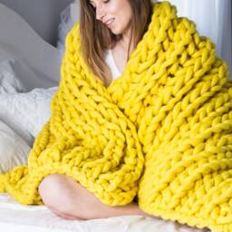 Chunky Hand Knit Blanket - Wool Chunky Yarn Handmade Throw Big Knitted Blankets