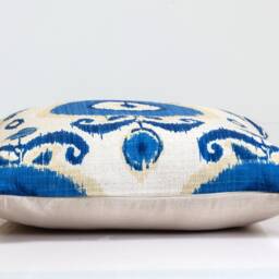 Blue Floral Ikat Pillow Cover, Linen Blend Throw - thumbnail 3