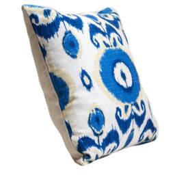 Blue Floral Ikat Pillow Cover, Linen Blend Throw - thumbnail 2