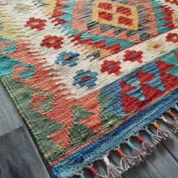 Multicolour Kilim Rug, Handmade Artisan Afghan Turkish Aztec Geometric Wool Rug 125x79 cm - thumbnail 2
