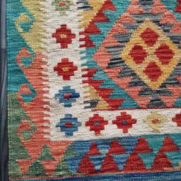 Multicolour Kilim Rug, Handmade Artisan Afghan Turkish Aztec Geometric Wool Rug 125x79 cm - thumbnail 4