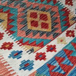 Multicolour Kilim Rug, Handmade Artisan Afghan Turkish Aztec Geometric Wool Rug 125x79 cm - thumbnail 3