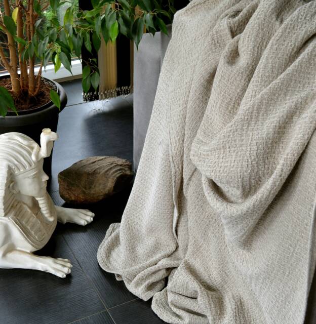 Undyed Linen Waffle Textured Large Rustic Bed Throw, Summer Blanket, Prewashed Thick Wide Bed Throw, Beach Undyed Fabric
