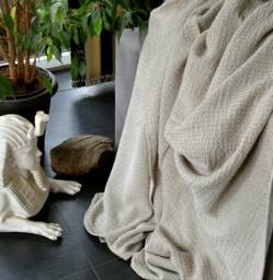 Undyed Linen Waffle Textured Large Rustic Bed Throw, Summer Blanket, Prewashed Thick Wide Bed Throw, Beach Undyed Fabric - thumbnail 1