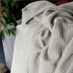 Undyed Linen Waffle Textured Large Rustic Bed Throw, Summer Blanket, Prewashed Thick Wide Bed Throw, Beach Undyed Fabric - thumbnail 2