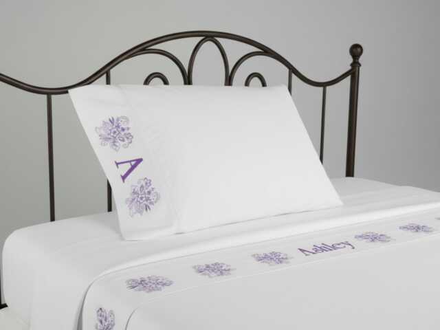 Floral Embroidery Cotton Bed Sheets - Personalized Linen With Monogram & Vintage Lace - image 1