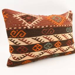 Handwoven Turkish Kilim Pillow 16x24 Boho Cushion Cover - thumbnail 3