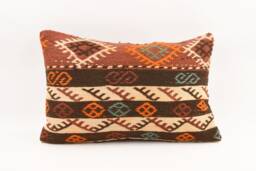 Handwoven Turkish Kilim Pillow 16x24 Boho Cushion Cover - thumbnail 1