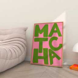 Matcha Print, Unframed Art, Bold Kitchen Posters, Trendy Bright Decor, Living Room, Typography Quotes, Retro, Coffee, Reading, Japan Pink - thumbnail 2