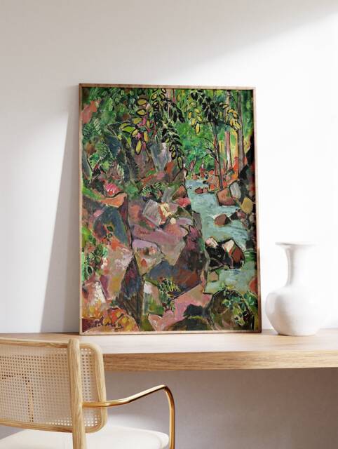 Oskar Moll Poster, Felsen Am Bach, Fauvist Print, Expressionist Art, Fashionable Decor, Floral Wall Scenery & Nature, A1/A2/A2/A3 - image 1