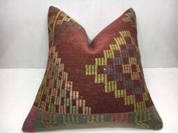 Vintage Handwoven Kilim Pillow Cover, Turkish Accent - 24x24 - thumbnail 1