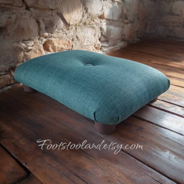 Handmade Low Desk Footstool Button Tufted Footrest - 10cm, Ud - image 1