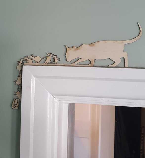 Diy Wooden Cat & Mouse Silhouette Door Frame Topper, Wall Art