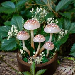 Handmade Mushroom Night Light With Flowers - Forest Fairy Decor - thumbnail 2