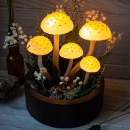 Handmade Mushroom Night Light With Flowers - Forest Fairy Decor - thumbnail 4