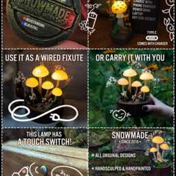 Handmade Mushroom Night Light With Flowers - Forest Fairy Decor - thumbnail 3