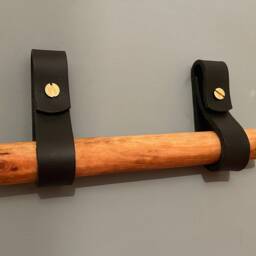 Black Leather Solid Brass Fixing Kit Toilet Roll Holder Kit Leather Hooks & Wood Dowel Linseed Bathroom Accessories - thumbnail 4