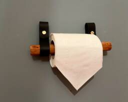Black Leather Solid Brass Fixing Kit Toilet Roll Holder Kit Leather Hooks & Wood Dowel Linseed Bathroom Accessories