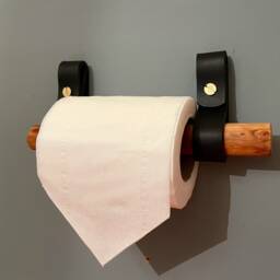 Black Leather Solid Brass Fixing Kit Toilet Roll Holder Kit Leather Hooks & Wood Dowel Linseed Bathroom Accessories - thumbnail 2