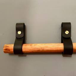 Black Leather Solid Brass Fixing Kit Toilet Roll Holder Kit Leather Hooks & Wood Dowel Linseed Bathroom Accessories - thumbnail 3