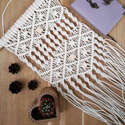 Macrame Wall Hanging Bedroom Decor Woven Natural White Macrame Bohemian Home Boho Art Modern Tapestry Beaded - thumbnail 1