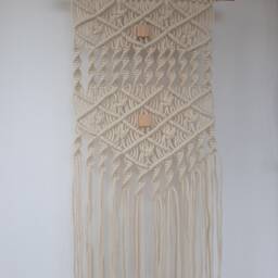 Macrame Wall Hanging Bedroom Decor Woven Natural White Macrame Bohemian Home Boho Art Modern Tapestry Beaded - thumbnail 3