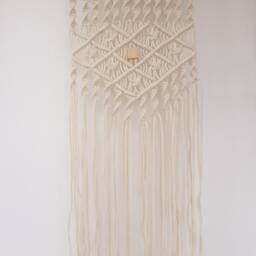 Macrame Wall Hanging Bedroom Decor Woven Natural White Macrame Bohemian Home Boho Art Modern Tapestry Beaded - thumbnail 2