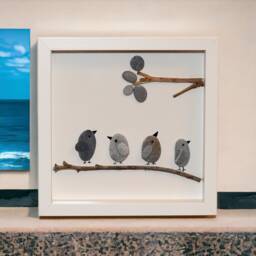 Pebble Framed Art, Driftwood Shadow Box Decor, Coastal Wall Decoration - thumbnail 1