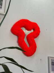 Abstract Orange Neon Tufted Wall Mirror - Handmade Fluffy Fiber Art Bold Funky Sculptural Decor