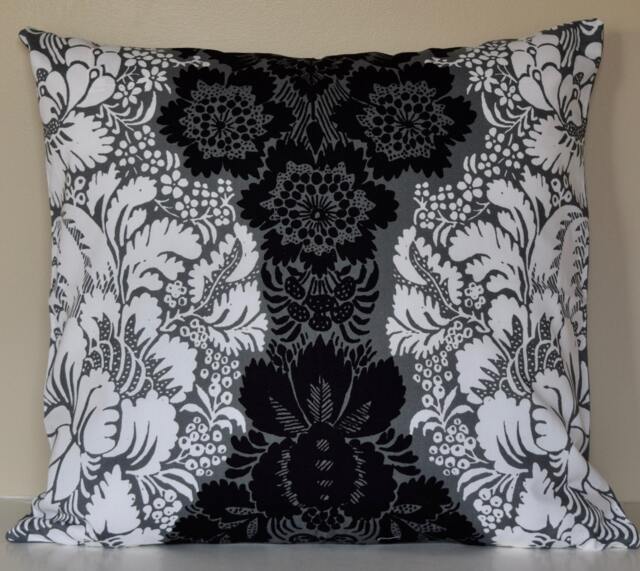 Handmade Pillow Cover Using Marimekko Ananas Fabric By Maija Isola - Black Grey Floral, 20x20 - image 1