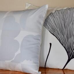 Handmade Pillow Cover Using Marimekko Ananas Fabric By Maija Isola - Black Grey Floral, 20x20 - thumbnail 3