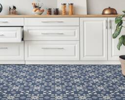 Turkish Mosaic Tiles Decor Vinyl Flooring, Blue Sheet Beige Eco Friendly Floor, Oriental Pet Friendly, Retro Floor Cover - thumbnail 1