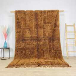 Earthy Bronze Brown Grid Moroccan Rug - Handmade Solid Berber Shag Carpet Large Area Cozy Plush Wool Decor - thumbnail 1