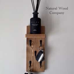 Handmade Oak Waxed Key Holder With Shelf - 5 Hook Entrance Organizer - thumbnail 2
