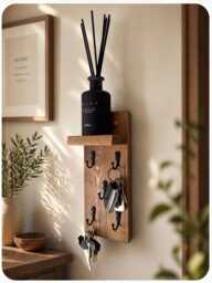 Handmade Oak Waxed Key Holder With Shelf - 5 Hook Entrance Organizer - thumbnail 1