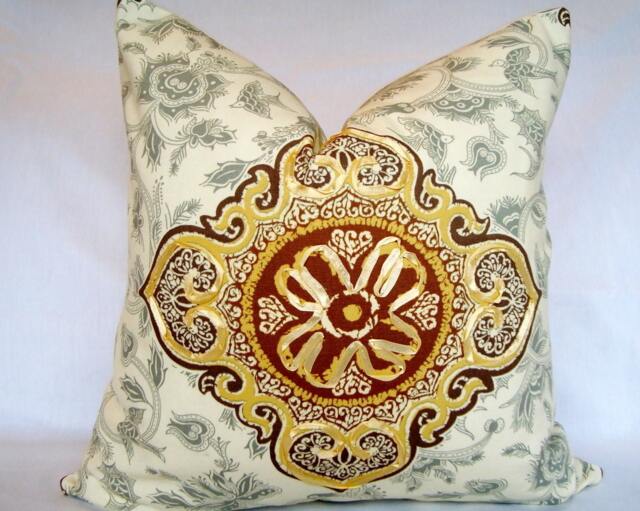 Medallion Pillow Cover Iman Medina Opal Ribbon, Designer Cotton, 20x20 - image 1