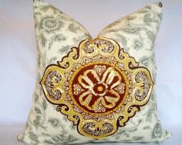 Medallion Pillow Cover Iman Medina Opal Ribbon, Designer Cotton, 20x20 - thumbnail 1