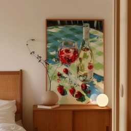 Ros?? Wine Poster, Strawberry Table Print, Kitchen Wall Art - thumbnail 2