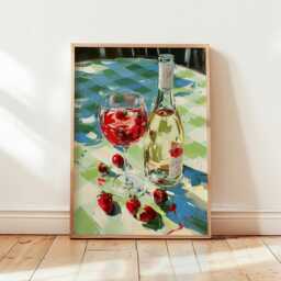Ros?? Wine Poster, Strawberry Table Print, Kitchen Wall Art - thumbnail 4