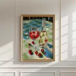 Ros?? Wine Poster, Strawberry Table Print, Kitchen Wall Art - thumbnail 3